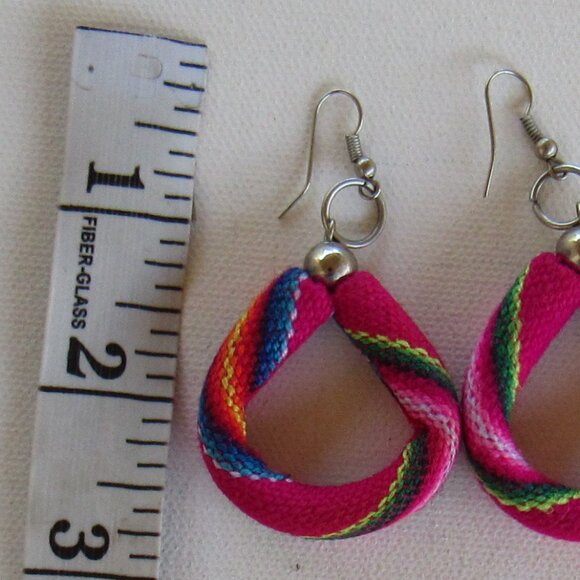 Peruvian Dangle Hoop & Mexican Floral Tassel Embroidered Dangle Earrings 3 Set - Picture 4 of 10
